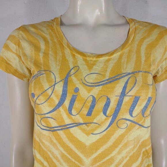 Sinful by Affliction yellow animal print short sleeve graphic t-shirt Medium - Picture 2 of 10